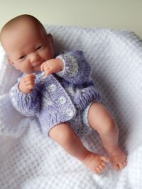 Premature baby lilac random cardigan in stocking stitch