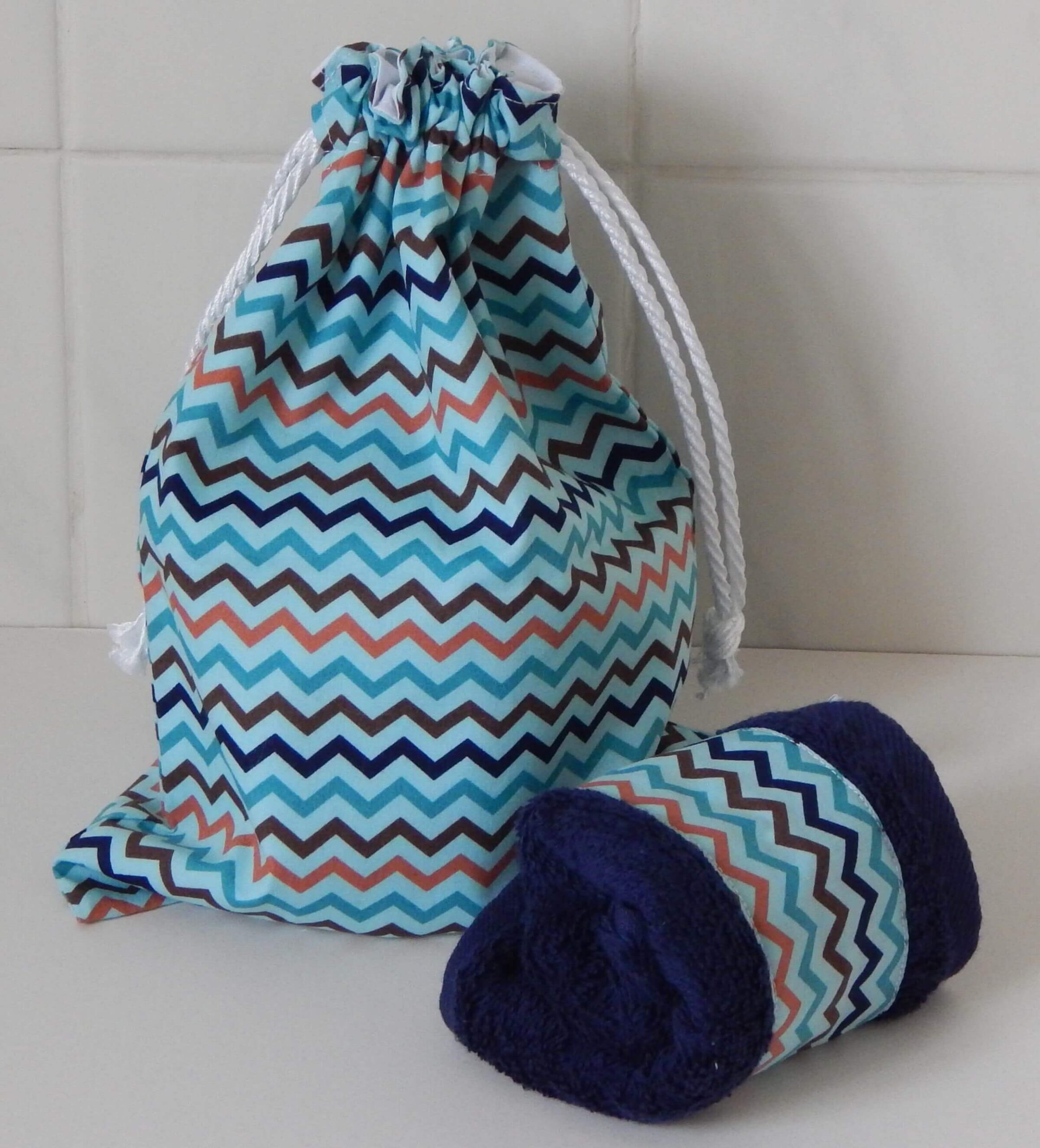 Toilet bag set chevron handcrafted toilet bag and facecloth chevron