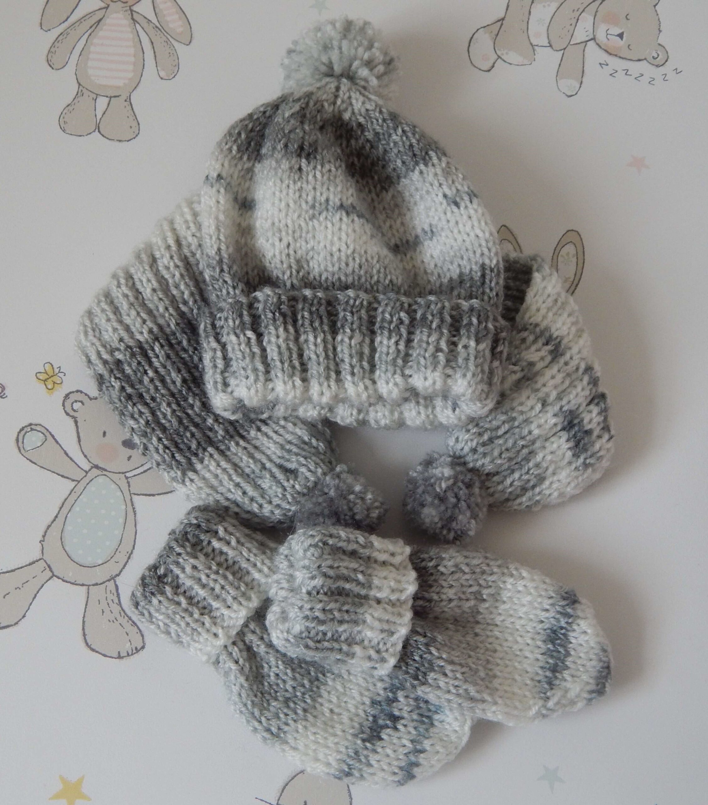 baby hat scarf and mitts grey random hat scarf & mitts grey random