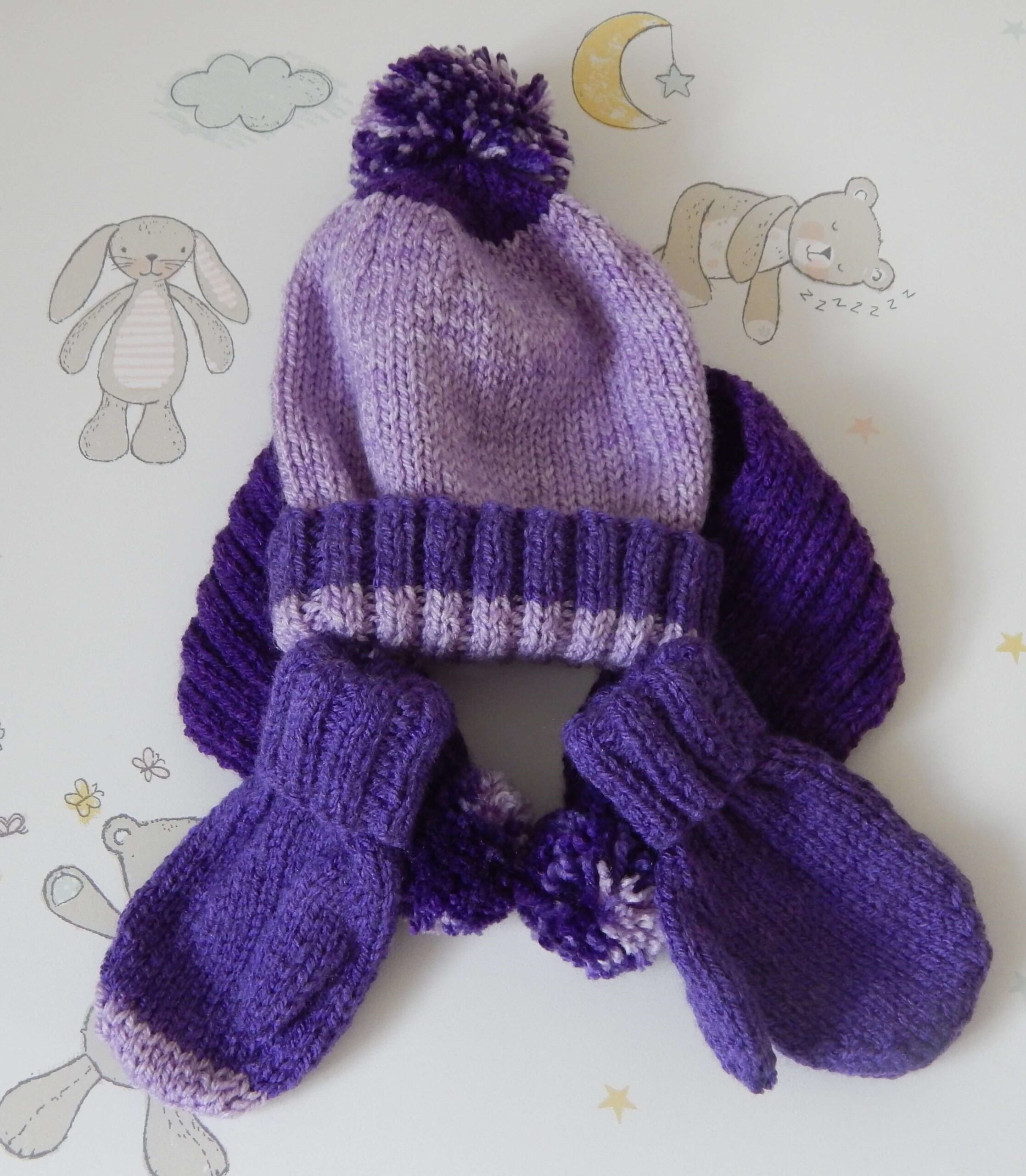 baby hat scarf and mitts purple gradual hat mitts and scarf set purple