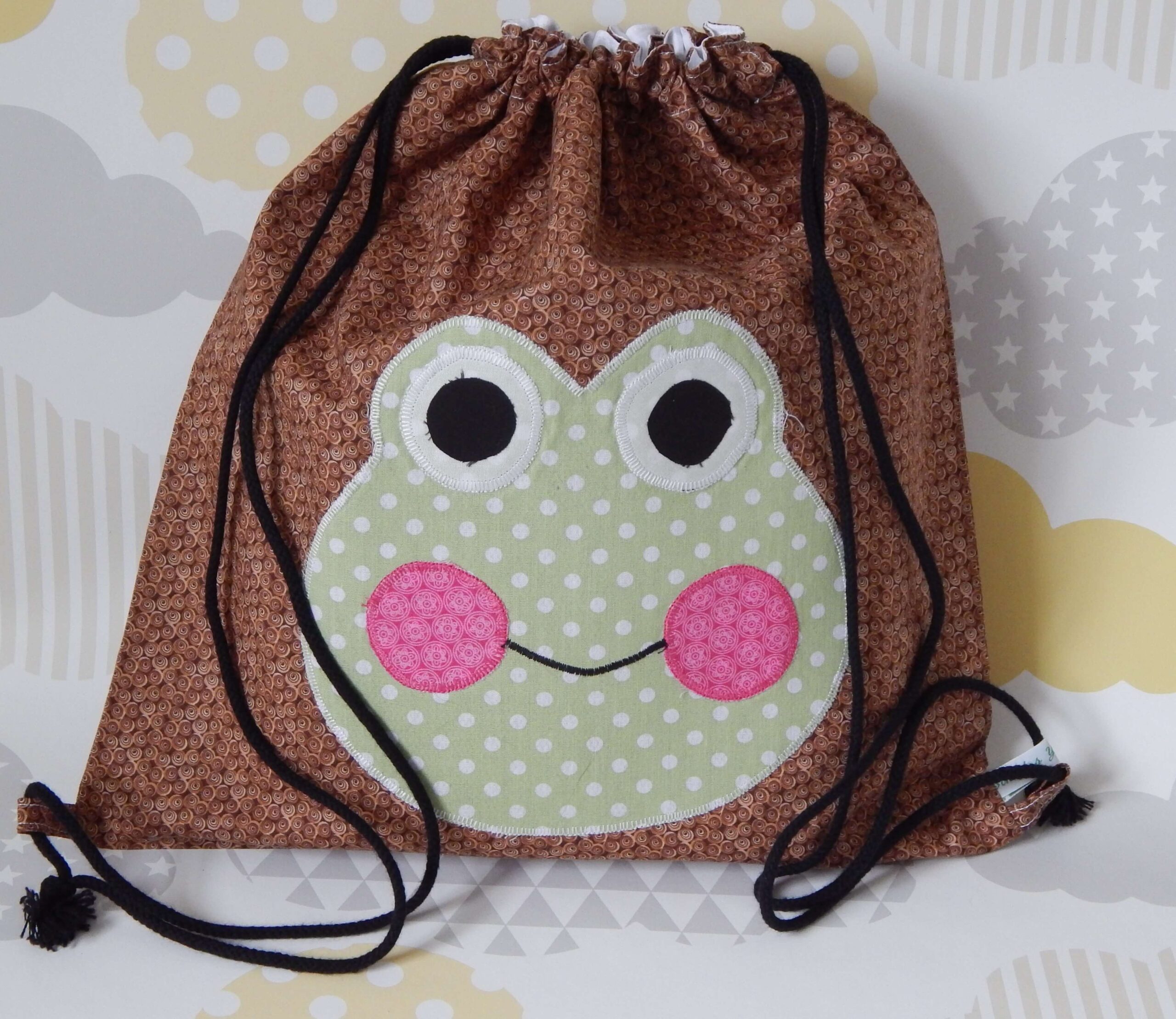 backpack brown circles frog novelty green face frog on backpack