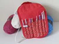 crochet hook roll red flowery