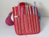 knitting needle roll red flowery