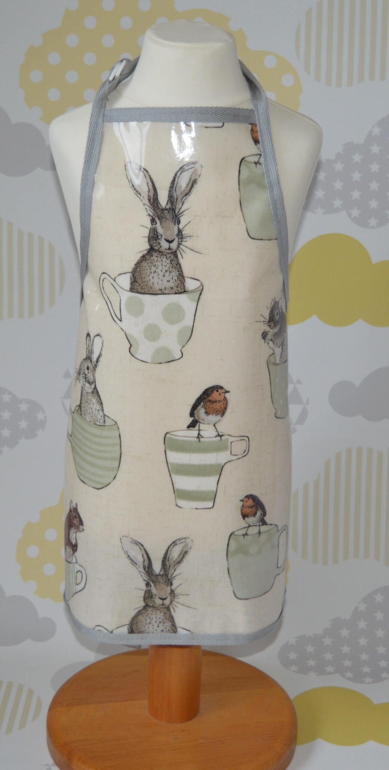 Furrry friends grey Children's oilcloth apron - Furry friends