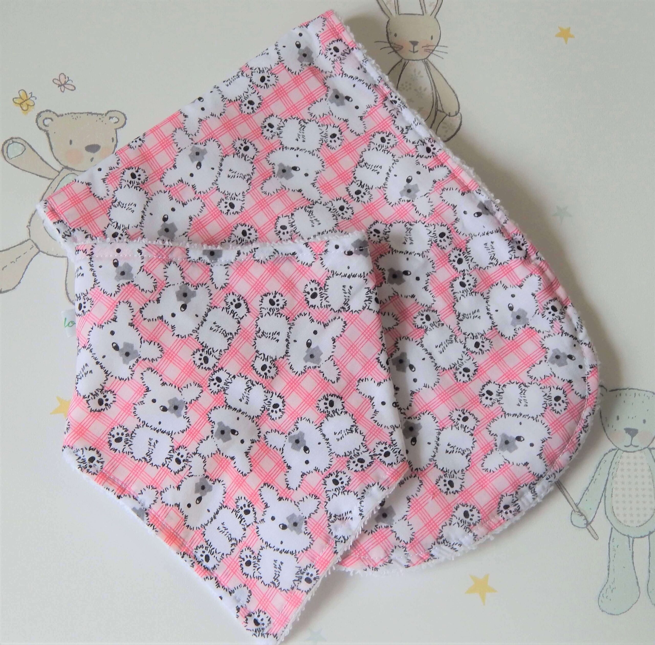 B010 bandana bib and burpcloth pink dogs