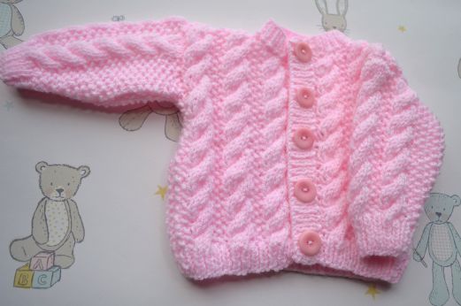 B420 baby cardigan pink cable all over pattern