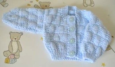 B083 baby cardigan pale blue basket weave