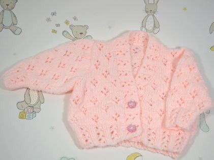 B088 baby cardigan pink lacey v neck diamond