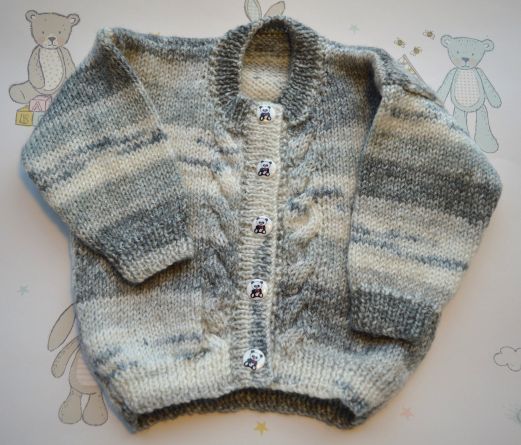 B104 baby cardigan grey random cable front panda buttons