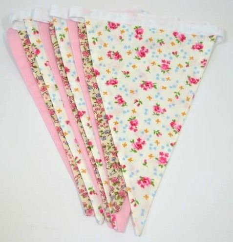 H044 Bunting fabric pink plain and flowers
