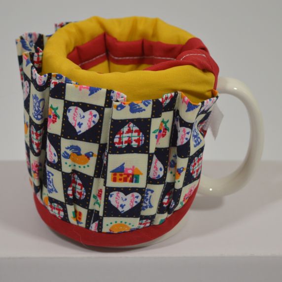 H405 Mug organiser yellow heart bird sq red