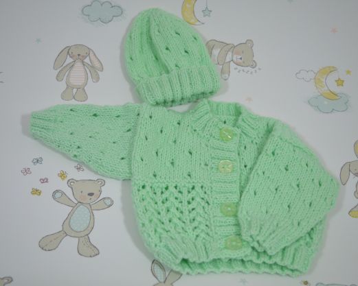 B307 baby carigan & hat lime green